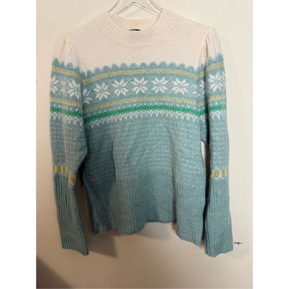 J Crew Fair Isle puff-sleeve crewneck sweater in Supersoft yarn Medium BD040 - Picture 1 of 5